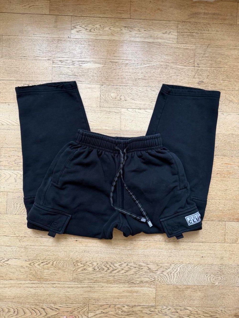Y2K Pro Club Heavyweight Black Cargo Sweatpants